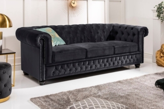 riess-ambiente Sofa CHESTERFIELD 205cm schwarz - Samt, Federkern, Knopfheftung, Ziernieten, Einzelartikel 1 Teile, 3-Sitzer Couch mit Rundum-Bezug - ideal für Gästezimmer & Wohnzimmer