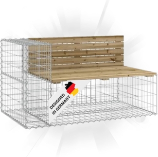 DELUKE® Gartenbank Gabionen INO aus Stahl 122x71x65,5cm Kiefernholz Braun Gabionenbank Gartenbank mit Sitzfläche aus Gabionen Steinkorb Gabionengitter Ziergabione Drahtkorb befüllbar