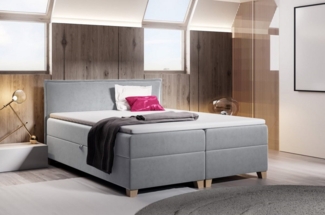 Boxspringbett Fren mit 2 Bettkästen - Doppelbett mit Bonell-Matratze und Topper, Polsterbett, Bett mit Holzfüße, Schlafzimmer (Grau (Paros 05), 160 x 200 cm)