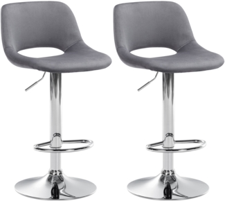 CLP 2er Set Barhocker Camden Samt drehbar und höhenverstellbar,dunkelgrau Metall in Chromoptik