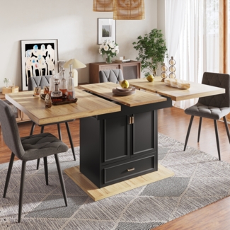 Ausziehbarer Esstisch mit Stauraum 110-140 cm Schwarz Holzoptik Küchentisch platzsparend