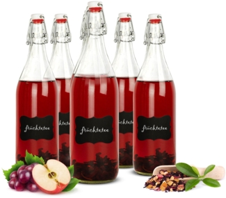 6 Glasflaschen mit Bügelverschluss 1000ml Tafelfeld Kreide Trinkflasche Drahtbügelflasche Ölflasche