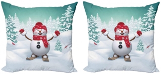 Abakuhaus Kissenbezüge Modern Accent Doppelseitiger Digitaldruck, (2 Stück), Weihnachten Skifahren-Schneemann-Bäume