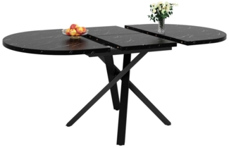 REDOM Esstisch Runder Ausziehtisch mit Marmoroptik (Runder Ausziehtisch Marmoroptik, X-Metallgestell Schwarz, verstellbare Füße, 1-St, 100(140)x100x75.5cm)