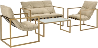 DELUKE® Gartenmöbel Set 4-teilig MARVI - Wetterfest, Stahl | Gartenbank Gartentisch Gartenstühle Balkonmöbel Set 4 Personen Balkontisch Outdoor Sitzgarnitur 4er Sitzer, Beige