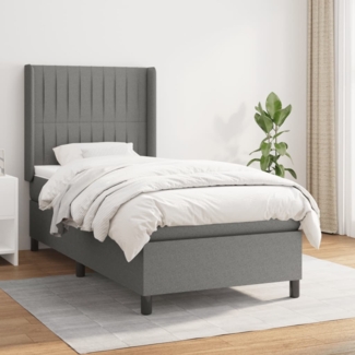 vidaXL Boxspringbett mit Matratze Stoff Dunkelgrau 90x200 cm, Härtegrad: H2 [3131562]