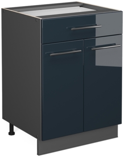Vicco Küchenunterschrank Dunkelblau Hochglanz 60 cm mit Schublade, AP Anthrazit, Fame-Line