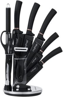 9 tlg Messerset Kochmesser Messerständer drehbar aus Edelstahl Set in Schwarz