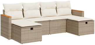 vidaXL 6-tlg. Garten-Sofagarnitur mit Kissen Beige Poly Rattan 3325943