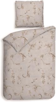 Heckett & Lane Flanell Bettwäsche 155x220 Rosalie grey Ornamente Trauben sand