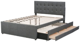 TavilaEcon Polsterbett Doppelbett, Familienbett mit drei Schubladen, Verstellbares Kopfteil, ausziehbares Bett 140x190cm