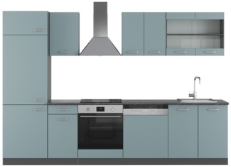Vicco Küchenzeile R-Line, Blau-Grau/Anthrazit, 300 cm, AP Anthrazit