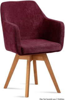 Armlehnstuhl drehbar (2er-Set) Dorry 57 x 87 x 60 Eiche geölt/Marsala