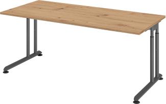 bümö höhenverstellbarer Schreibtisch Z-Serie 180x80 cm in Asteiche, Gestell in Graphit - großer PC Tisch für's Büro manuell höhenverstellbar, Computertisch verstellbar, ZS-19-R-G