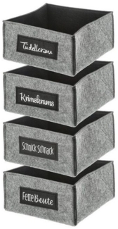 HTI-Living Aufbewahrungsbox Aufbewahrungskorb 4er Set verschiedene Sprüche (Set, 4 St, 4 Aufbewahrungsboxen mit verschiedenen Sprüchen ohne Dekoration), Krimskrams, Schnick schnack, Tüdelkram, Fette Beute
