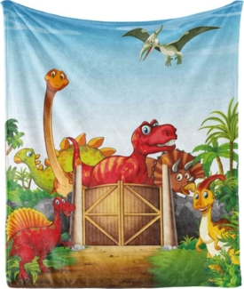 Wohndecke Gemütlicher Plüsch für den Innen- und Außenbereich, Abakuhaus, Dino Cartoon-Dinosaurier in Park