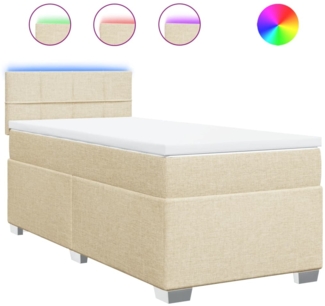 Boxspringbett mit Matratze, Stoff, Viereckige, grauer Fuß, Creme, 90x190 cm, true