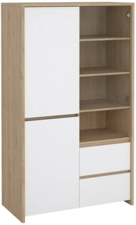 Dmora Vitrine Reykjavik, Glas-Sideboard, Mehrzweckvitrine, Hängendes Bücherregal mit Glastüren, 100x48 h170 cm, Eiche und Glänzend Weiß