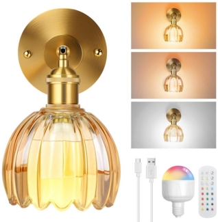 MUPOO Wandleuchte Retro Wandleuchte Innen,Led Gold Wandlampe Vintage mit Schalter E26/27, Kabellose,mit Fernbedienung,Dimmbar,Wiederaufladbar/Batteriebetrieben