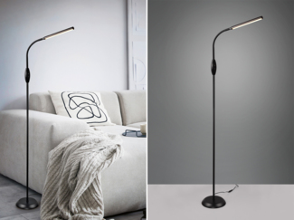 Dimmbare LED Stehleuchte TORO Schwanenhals, Schwarz, Höhe 145cm