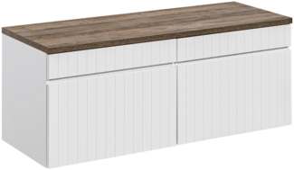 ICONIC WHITE Badmöbel-Set 160 cm mit Tischplatte (46x160cm), Weiß matt,Eiche Santa Fe Vintage