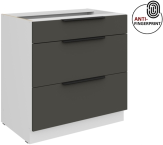 Küchen Unterschrank 80 cm Küche ARIA Graphite ultra matt + Weiss matt, hochwertige Fronten mit Anti Fingerprint Beschichtung, Soft-Close Küchenzeile Küchenblock