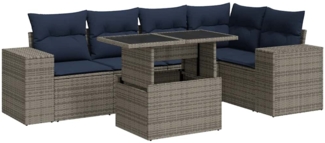 vidaXL 6-tlg. Garten-Sofagarnitur mit Kissen Schwarz Poly Rattan 3326802