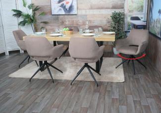 6er-Set Esszimmerstuhl HWC-M53, Küchenstuhl Stuhl mit Armlehne, drehbar Auto-Position, Metall Stoff MVG ~ taupe