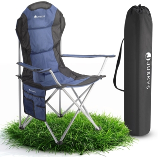 Juskys Campingstuhl Lido mit Getränkehalter & Tasche - Camping Klappstuhl gepolstert - Faltstuhl Angelstuhl Strandstuhl Chair - Stuhl Blau