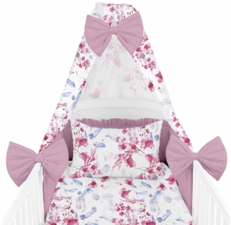 Amilian Babybettwäsche Set 7-teilig - Bettwäsche 100x135 - Kissenbezug 40x60 - mit Himmel, Vollstoffhimmel, 7 teilig, Komplett-Set für Babybett, Gitterbett - Kinderbettwäsche