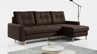 Ecksofa Wohnzimmer - L-form mit Schlaffunktion und Bettkasten - ASTRA - Braun Mikrofaser