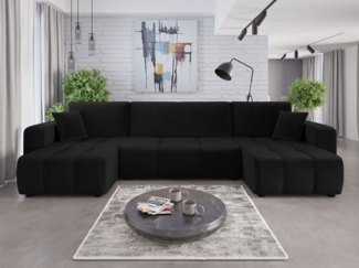 Wohnlandschaft mit Schlaffunktion DAGNY Sofa U-Form in Stoff Kronos Schwarz
