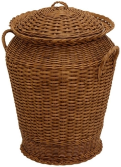 Krines Home Wäschetonne Wäschekorb Wäschetonne Wäschesammler Ø 50 cm aus echtem Rattan, rund mit Deckel und Inlett
