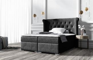 Boxspringbett Schlafzimmerbett BUGRA, Anthrazit, 140x200 cm, Stoff Matt Velvet