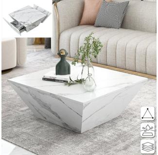 AUFUN Couchtisch aus Holz, Beistelltwsch mit Schublade Wohnzimmertixch Sofatioch (70*70*37cm), Satz Marmor Furnier Sofa Seite Nest von Tischen, Industrial