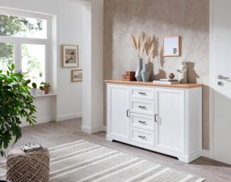 Kommode JASMIN Beistellkommode Pine weiß / Artisan Eiche ca. 165 x 102 x 41 cm