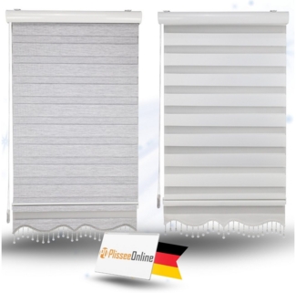 Doppelrollo Doppelrollo mit Kassette Weiß Grau Höhe 250/200 cm mit und ohne Perlen, Plisseeonline, abdunkelnd, Deckenmontage, Inkl. Montagezubehör für Deckenmontage, Wand oder Decke, mit Kindersicherung