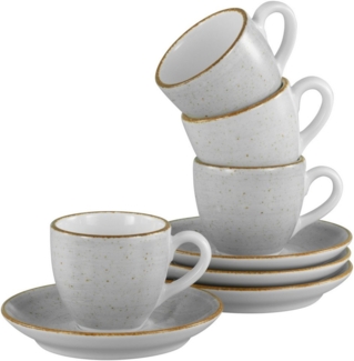 CreaTable Espressotasse Vintage Nature Stein, Espresso-Set, 8-tlg, Porzellan, Handgemalt, Gesprenkelt, Rustikales Außenband