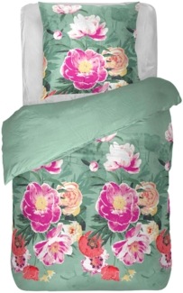 Bettwäsche 2-tlg. ( Frühjahrsblumen Grün ) 100% Satin Baumwolle, 135x200cm und 80x80cm Set, kuschelig weicher Bettbezug - mit Reißverschluss