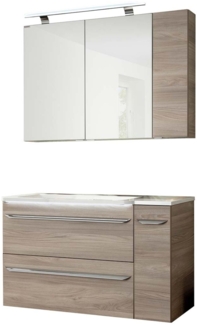 Fackelmann LUXOR Badmöbel Set 5-teilig 100 cm, Braun + LED-Spiegelschrank + Schränke rechts