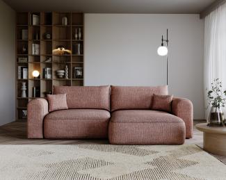 Ecksofa L-form, Couch mit Schlaffunktion und Bettkaste - NELSON - Rosa Stoff