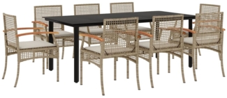 vidaXL 9-tlg. Garten-Essgruppe mit Kissen Beige Poly Rattan 3213637