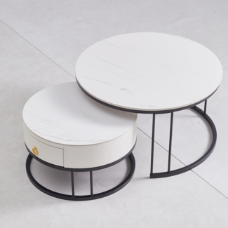 REDOM Couchtisch 2-teiliges Couchtisch-Set (Schiefer-Tischplatte, mit Schublade, Keine Lötstellenstruktur, 2-St, 2-teiliges Set, 2-in-1 Set Tisch)