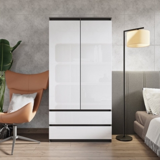 Furnica Kleiderschrank Garderobenschrank, 2 Türen und 2 Schubladen H180 x B90 x T50cm