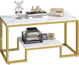 Couchtisch Holz 100x48x45cm Weiß Marmor Stauraum Moderne Stil