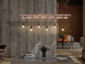 LED Pendelleuchte 6-flammig mit Leiter Holzbalken 192cm lang, Breite 160cm