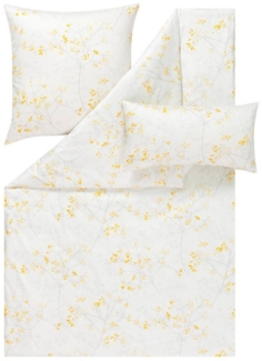 Estella Mako-Satin Bettwäsche Atelier Svenja 155x220 + 1 x Kissen 80 x 80 + 1 x Kissen 40 x 80 Floral gelb
