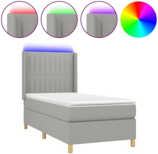 vidaXL Boxspringbett mit Matratze & LED Hellgrau 90x190 cm Stoff, Härtegrad: H2 [3138997]
