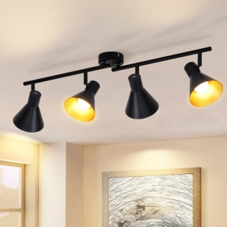 ZMH Deckenstrahler Deckenleuchte Wohnzimmer Deckenlampe Schwarz - Vintage 71CM, ohne Leuchtmittel, E14 Metall 330° Schwenkbar Küchenlampe Industrial Retro