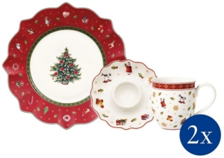 Villeroy & Boch Frühstücks-Geschirrset Toy's Delight Frühstücks- Set rot Streumotiv (6-tlg), 2 Personen, Porzellan